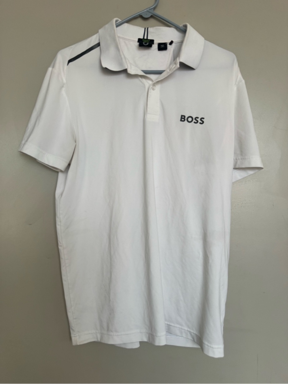 BOSS Men’s Polo Large White with Black Stripes